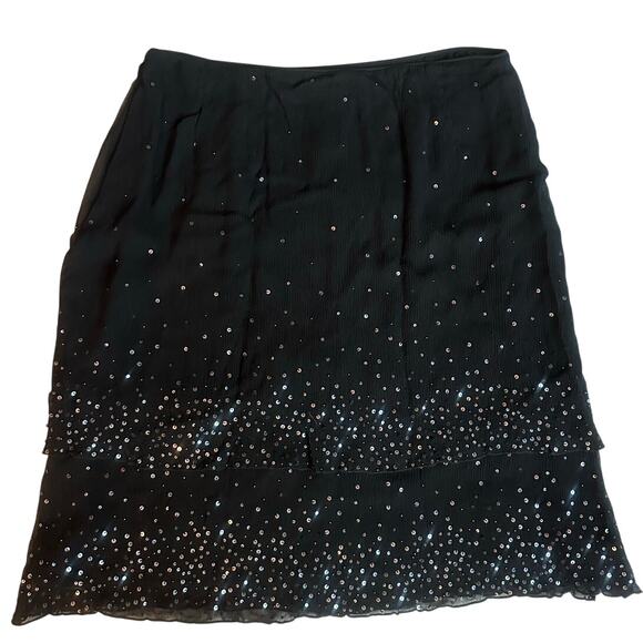 Talbots Black Silk Beaded Sequin Tiered Skirt NWT- 12 - Picture 2 of 10